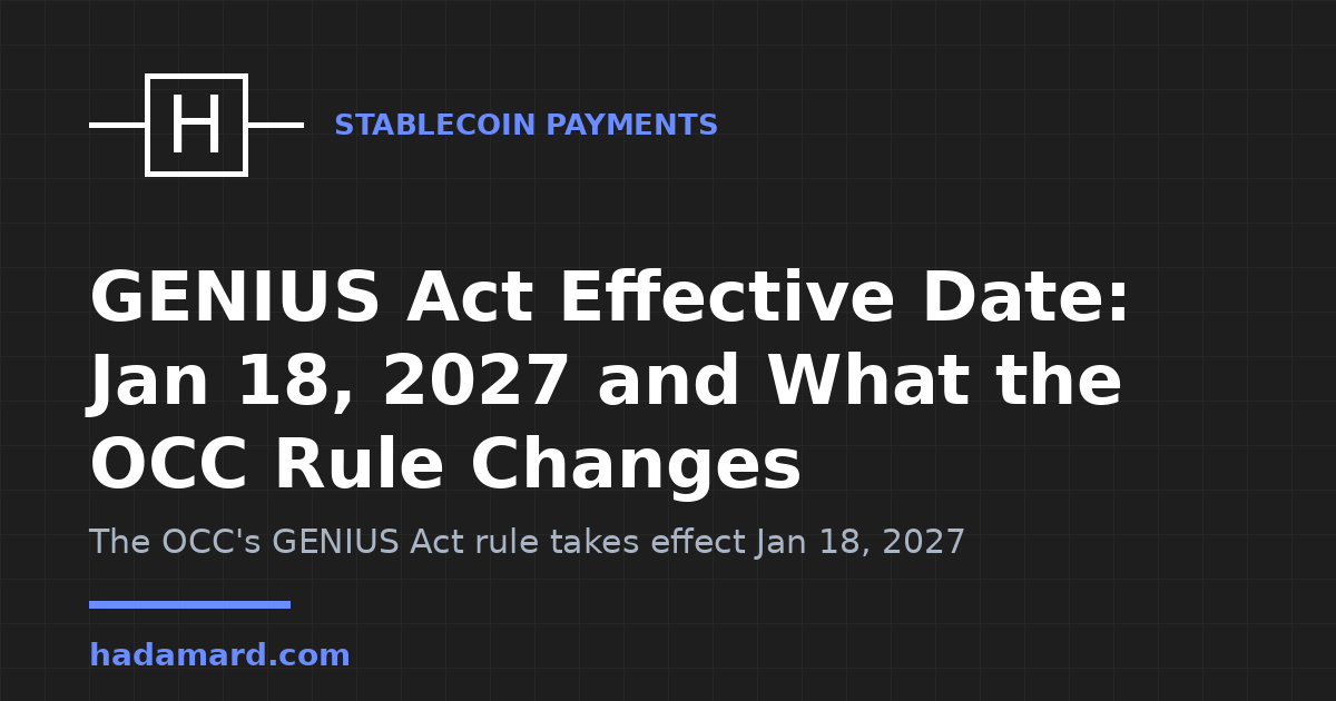 GENIUS Act Effective Date: Jan 18, 2027 and What the OCC Rule Changes — Hadamard