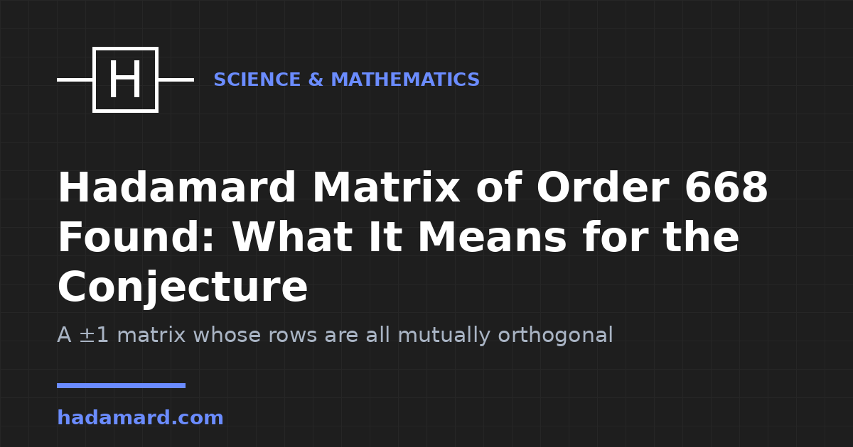 Hadamard Matrix of Order 668 Found: What It Means for the Conjecture — Hadamard